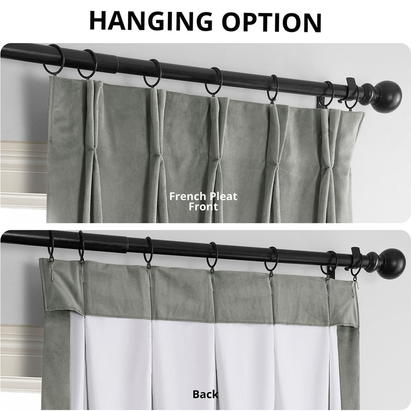 Silver Grey French Pleat Signature Velvet Blackout Curtain