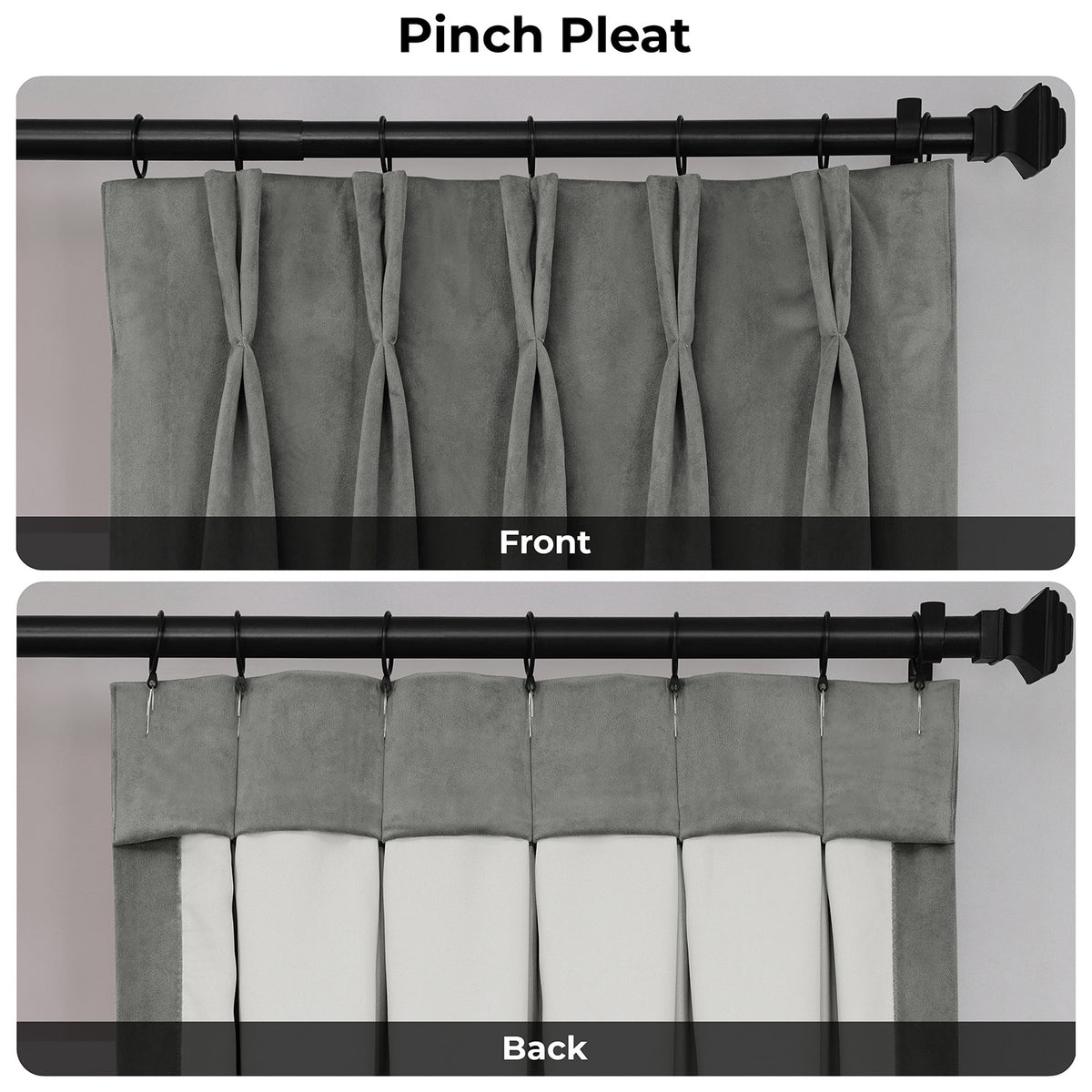 Silver Grey Pinch Pleat Signature Velvet Blackout Curtain