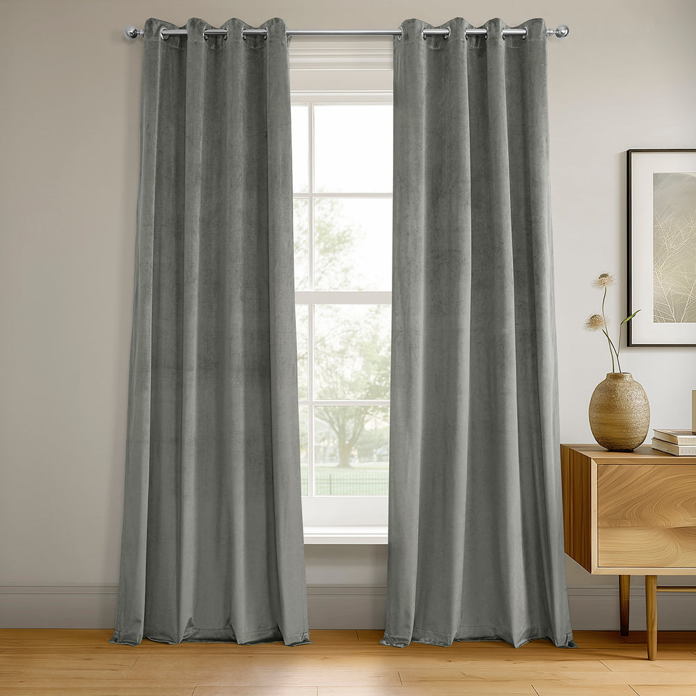 Silver Grey Grommet Signature Velvet Blackout Curtain