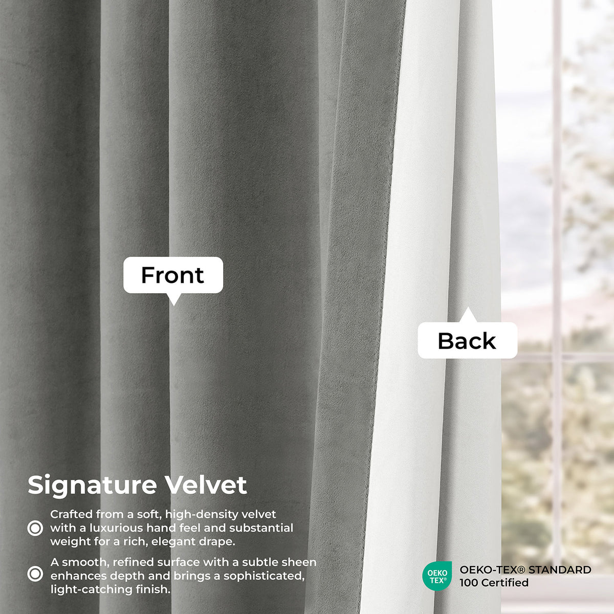 Silver Grey Grommet Signature Velvet Blackout Curtain