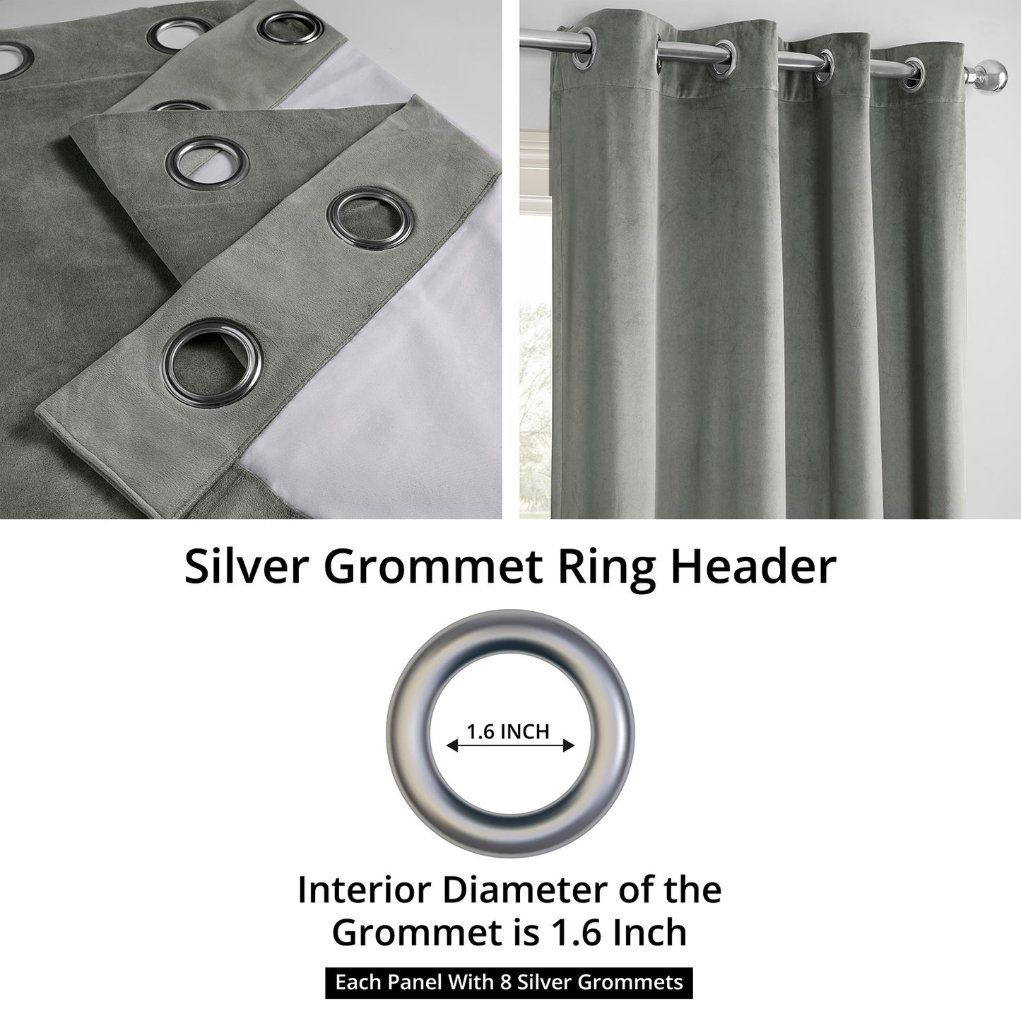 Silver Grey Grommet Signature Velvet Blackout Curtain