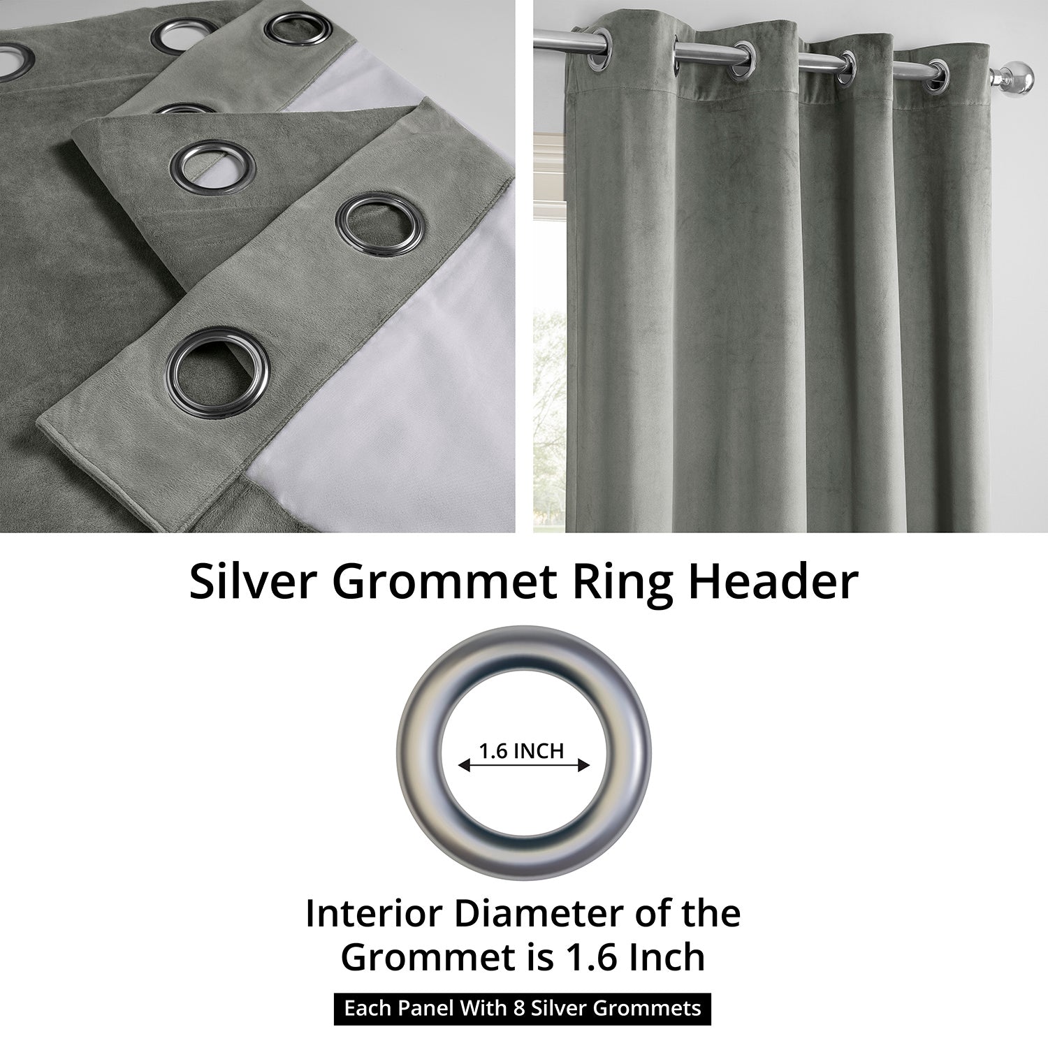 Silver Grey Grommet Signature Velvet Blackout Curtain