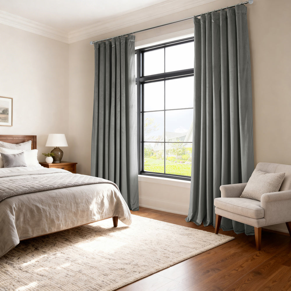Silver Grey Signature Velvet Blackout Curtain