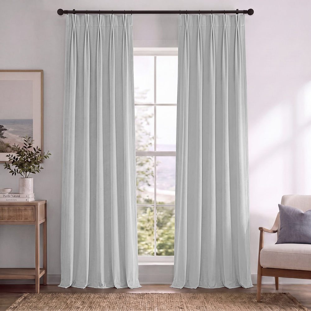 Reflection Grey Pinch Pleat Signature Velvet Blackout Curtain