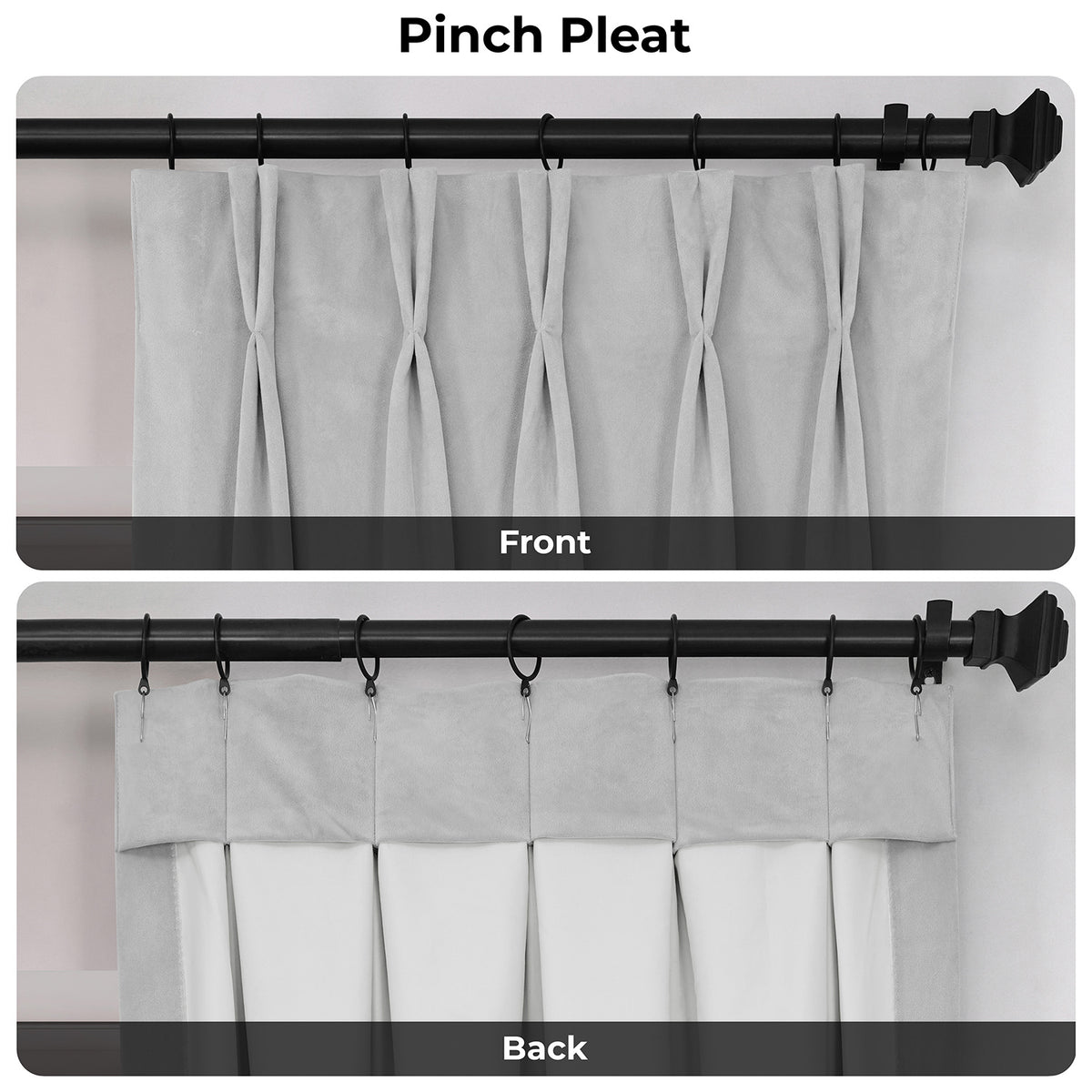 Reflection Grey Pinch Pleat Signature Velvet Blackout Curtain