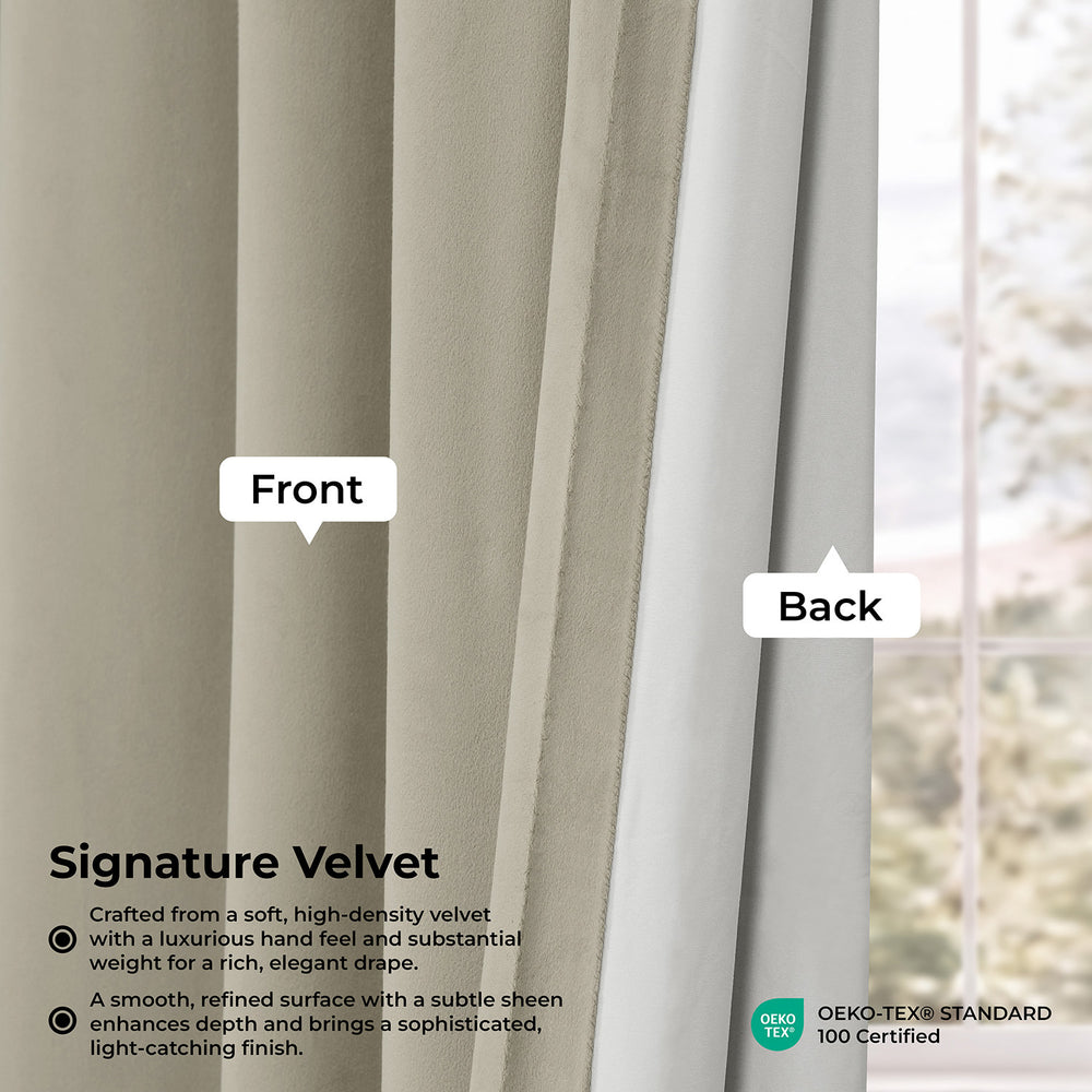 Cool Beige Pinch Pleat Signature Velvet Blackout Curtain