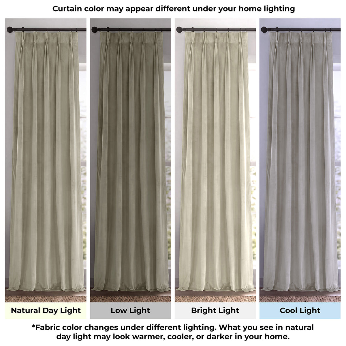 Cool Beige Pinch Pleat Signature Velvet Blackout Curtain