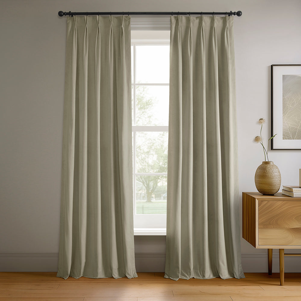 Cool Beige French Pleat Signature Velvet Blackout Curtain