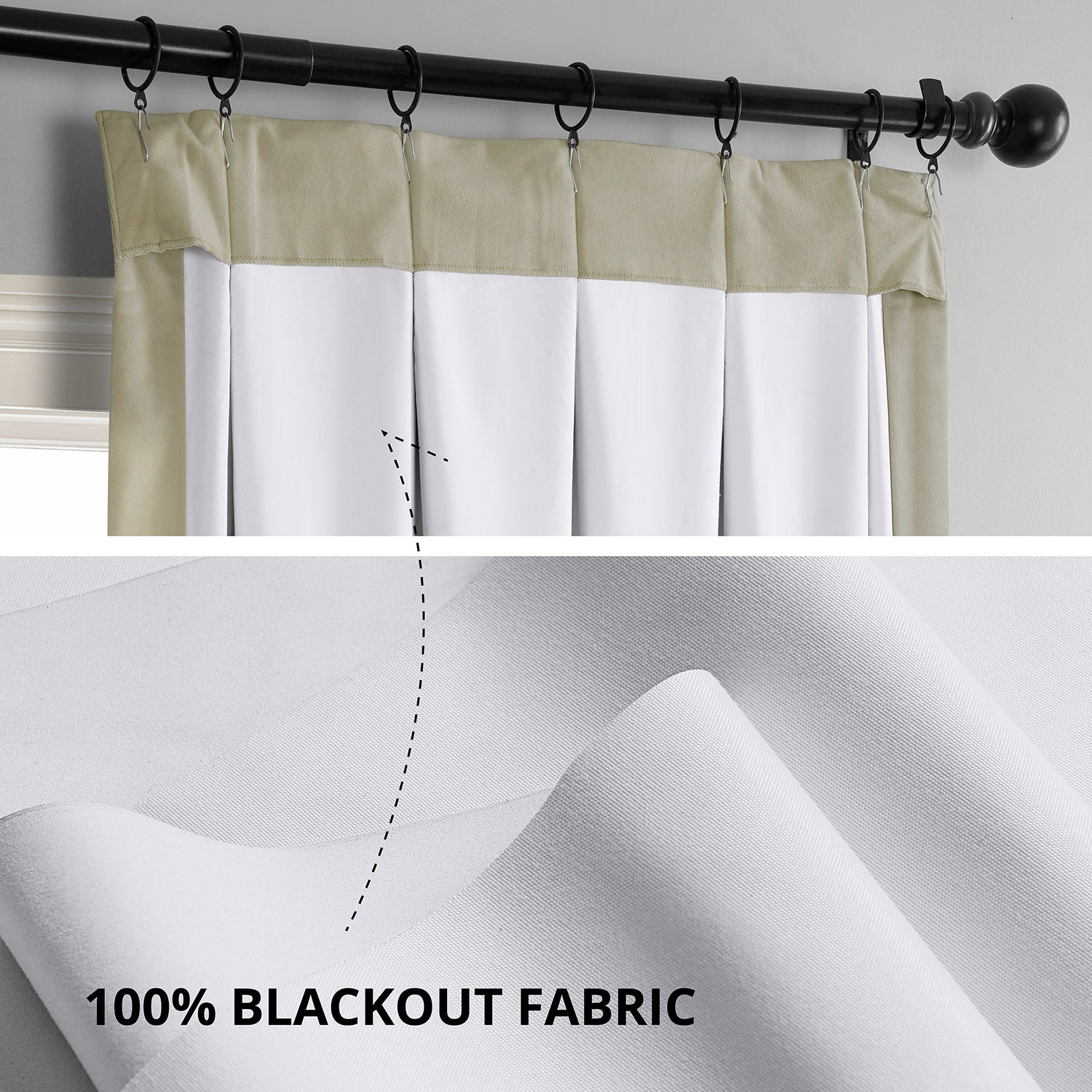 Cool Beige French Pleat Signature Velvet Blackout Curtain