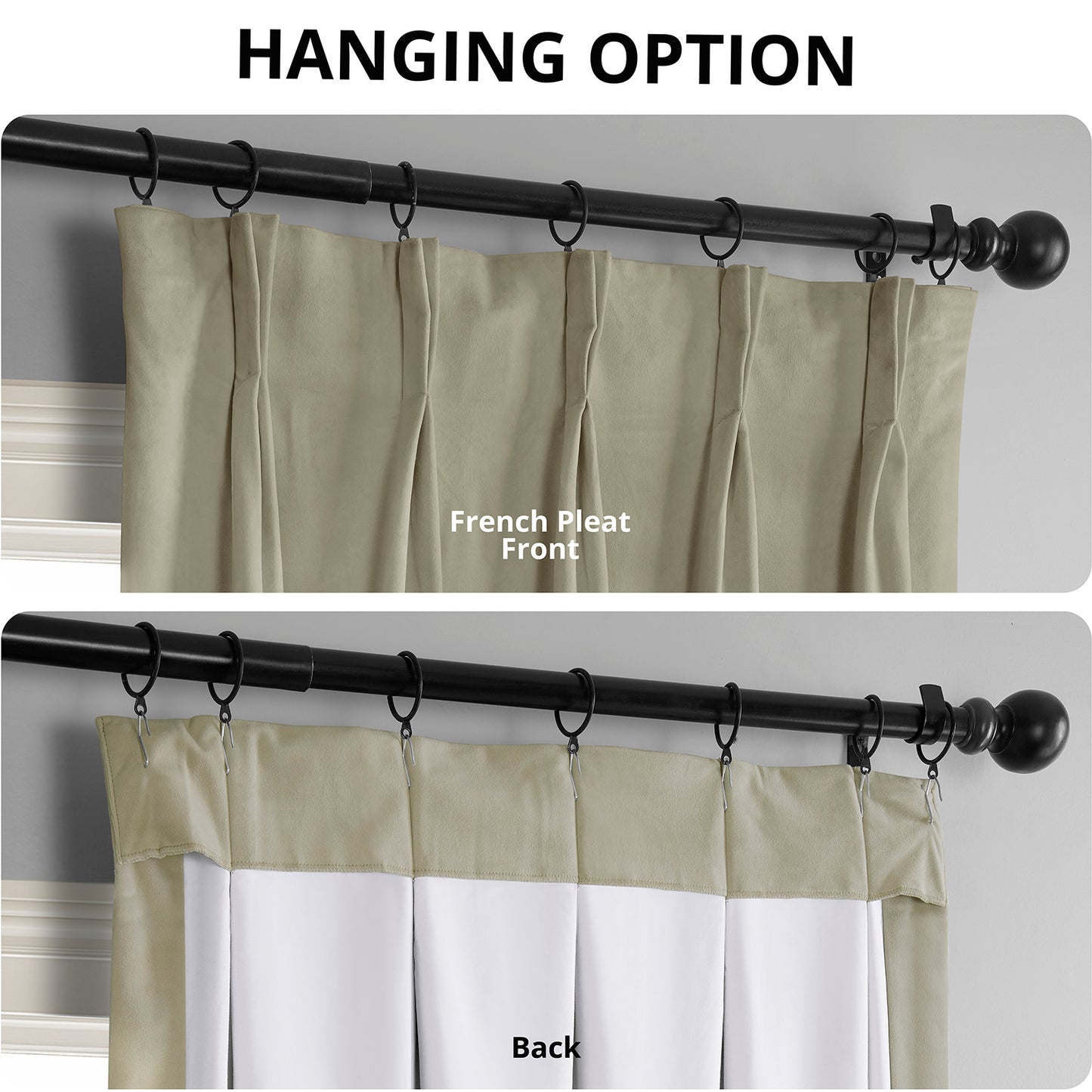 Cool Beige French Pleat Signature Velvet Blackout Curtain