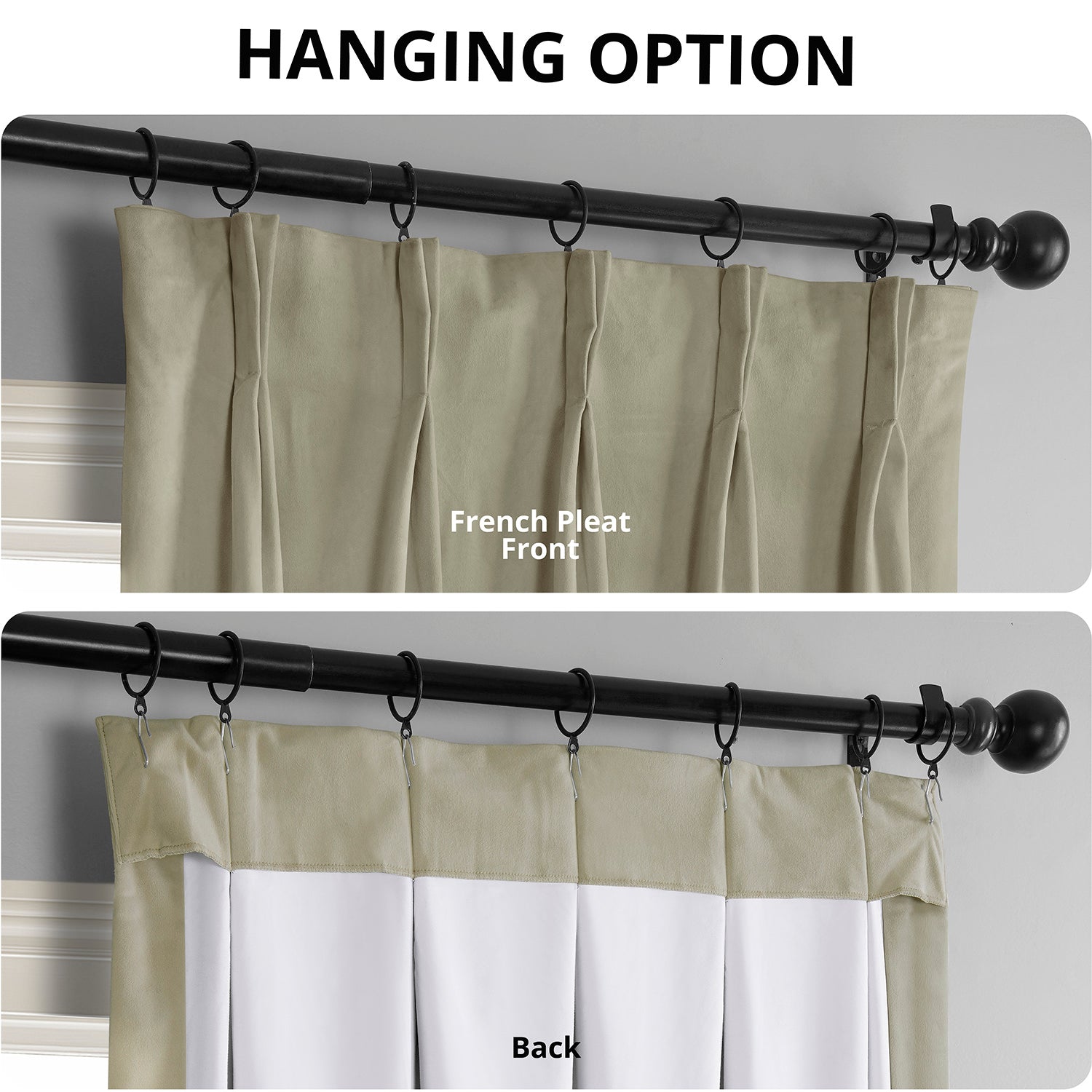 Cool Beige French Pleat Signature Velvet Blackout Curtain