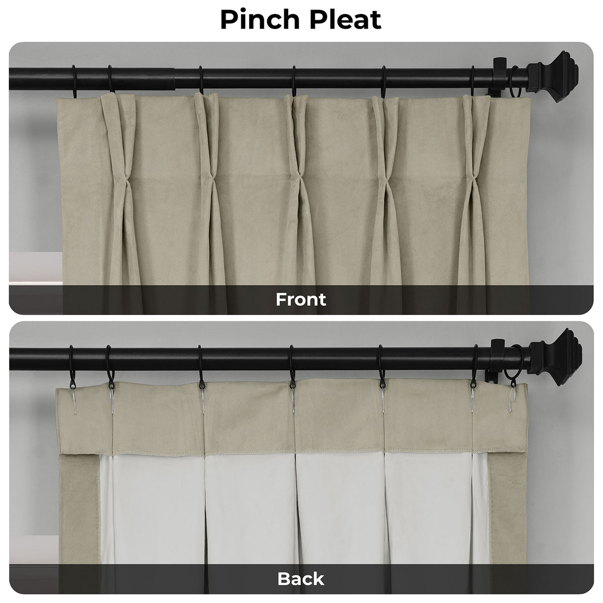 Cool Beige Pinch Pleat Signature Velvet Blackout Curtain