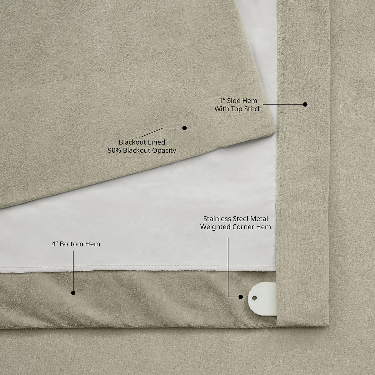 Cool Beige Pinch Pleat Signature Velvet Blackout Curtain