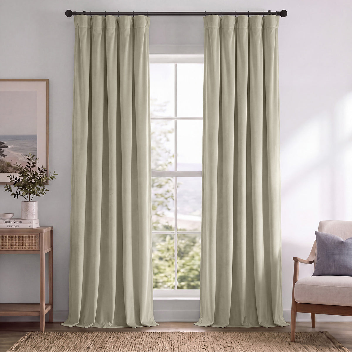 Cool Beige Signature Velvet Blackout Curtain