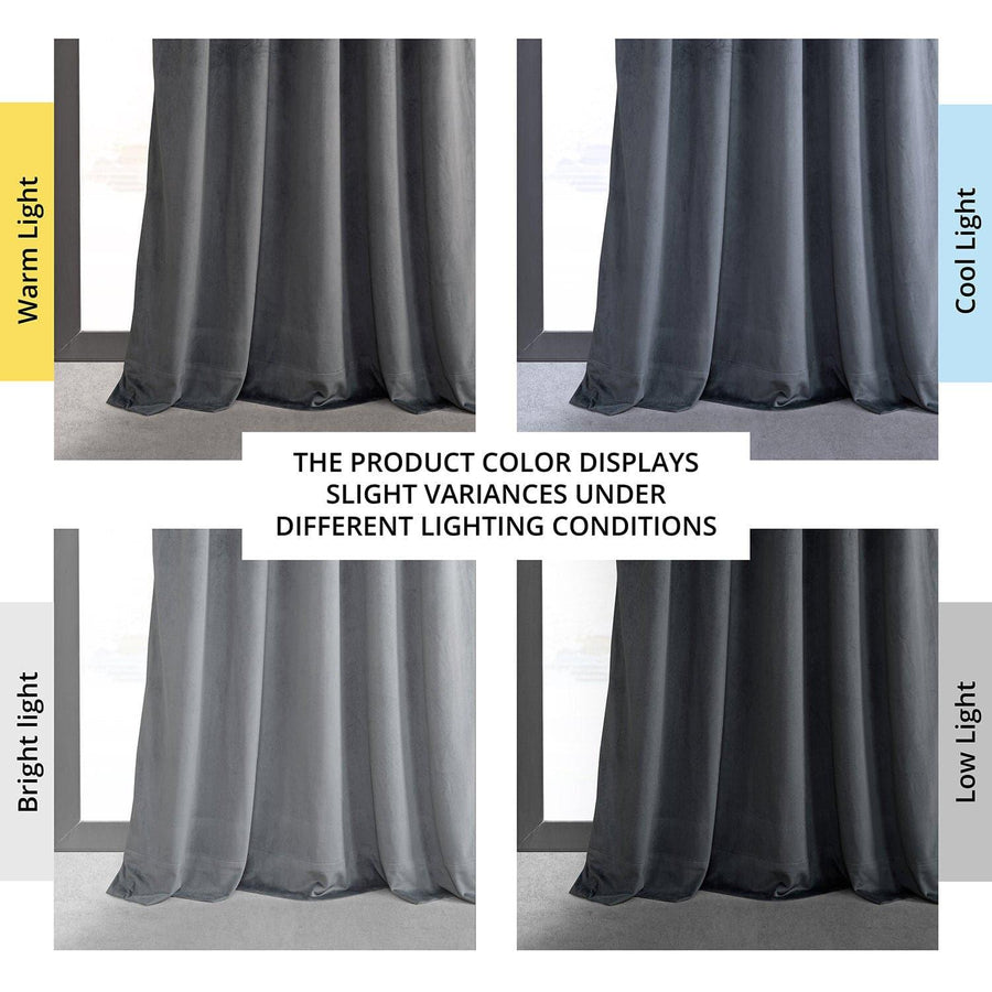 Distance Blue Grey French Pleat Signature Velvet Blackout Curtain - HalfPriceDrapes.com