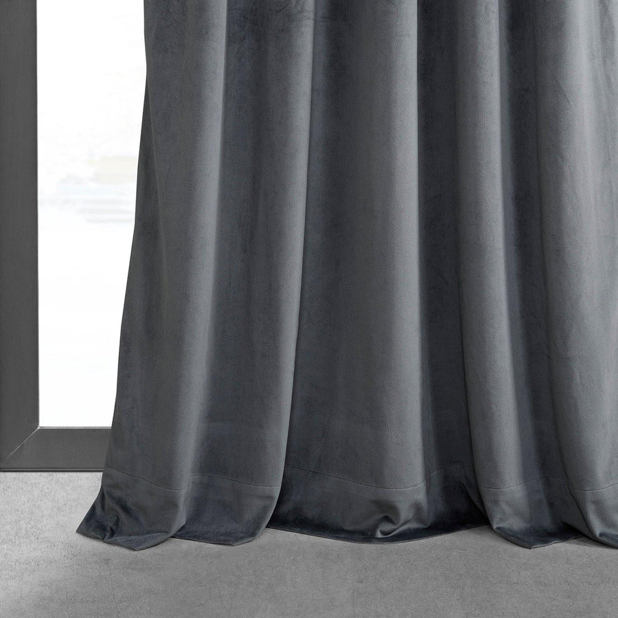 Distance Blue Grey French Pleat Signature Velvet Blackout Curtain - HalfPriceDrapes.com