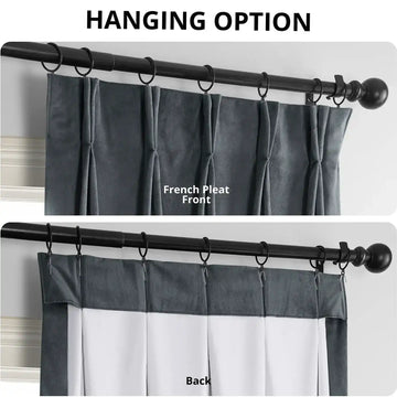 Distance Blue Grey French Pleat Signature Velvet Blackout Curtain