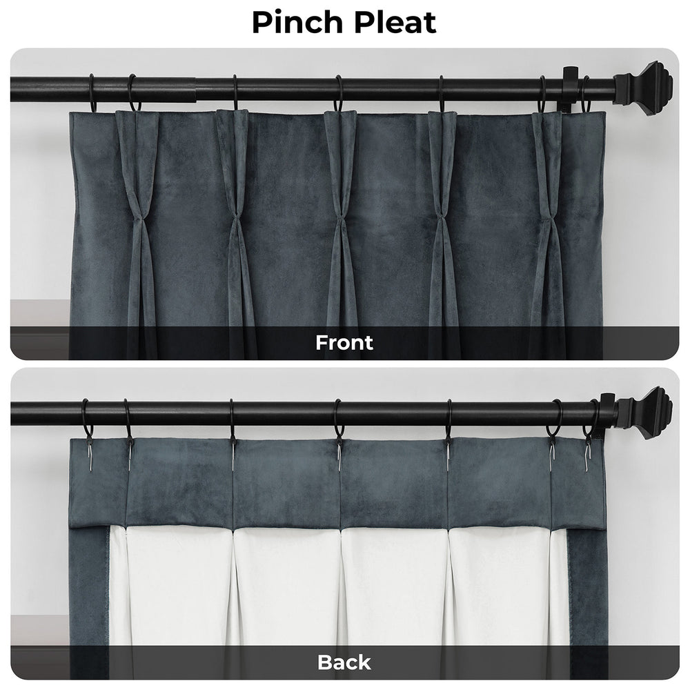 Distance Blue Grey Pinch Pleat Signature Velvet Blackout Curtain