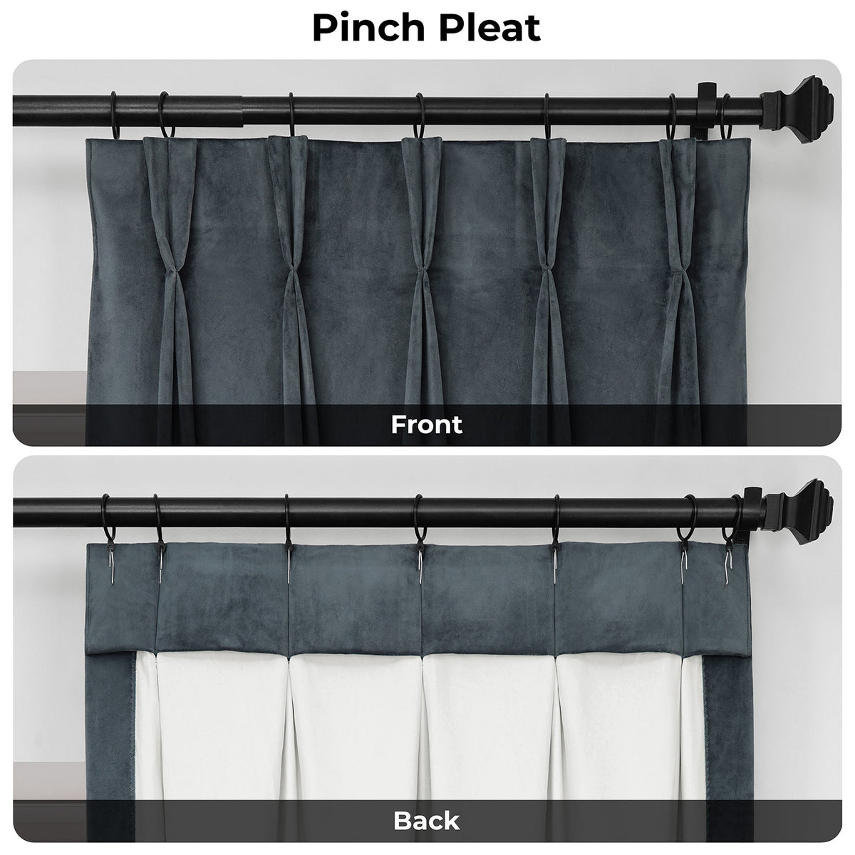 Distance Blue Grey Pinch Pleat Signature Velvet Blackout Curtain
