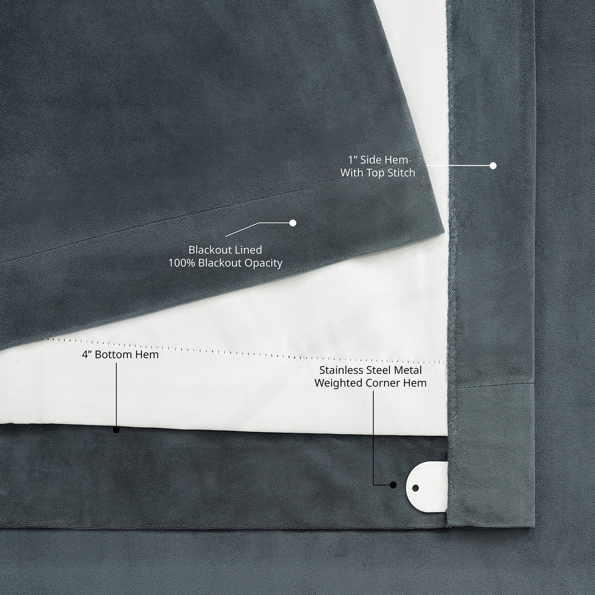 Distance Blue Grey Grommet Signature Velvet Blackout Curtain