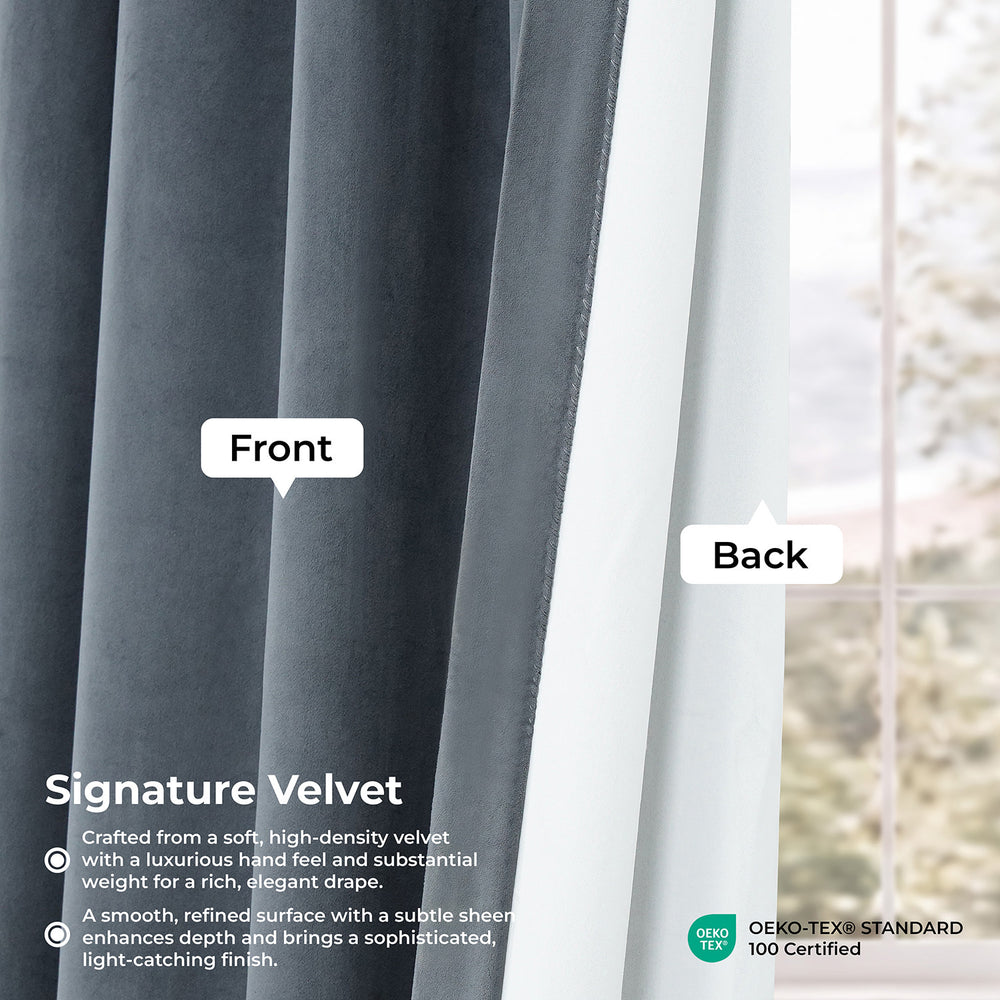 Distance Blue Grey Grommet Signature Velvet Blackout Curtain
