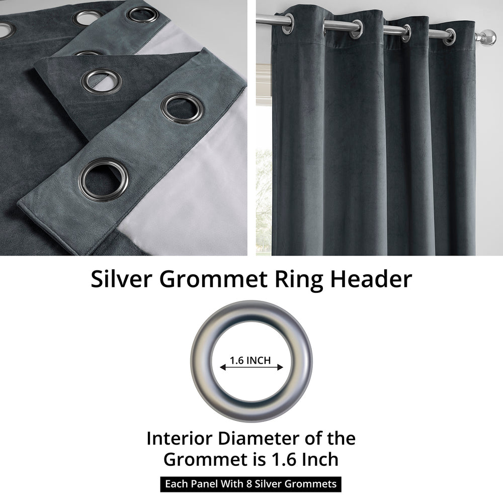 Distance Blue Grey Grommet Signature Velvet Blackout Curtain