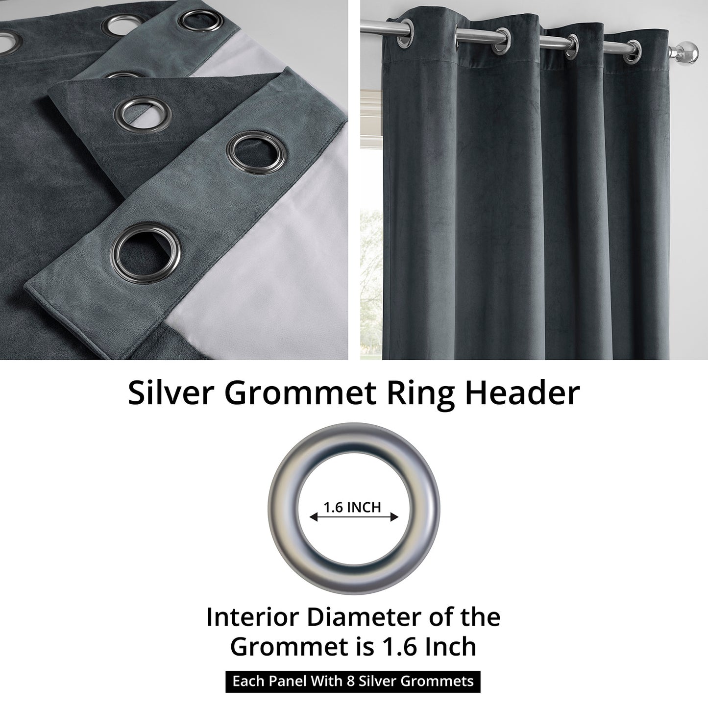 Distance Blue Grey Grommet Signature Velvet Blackout Curtain