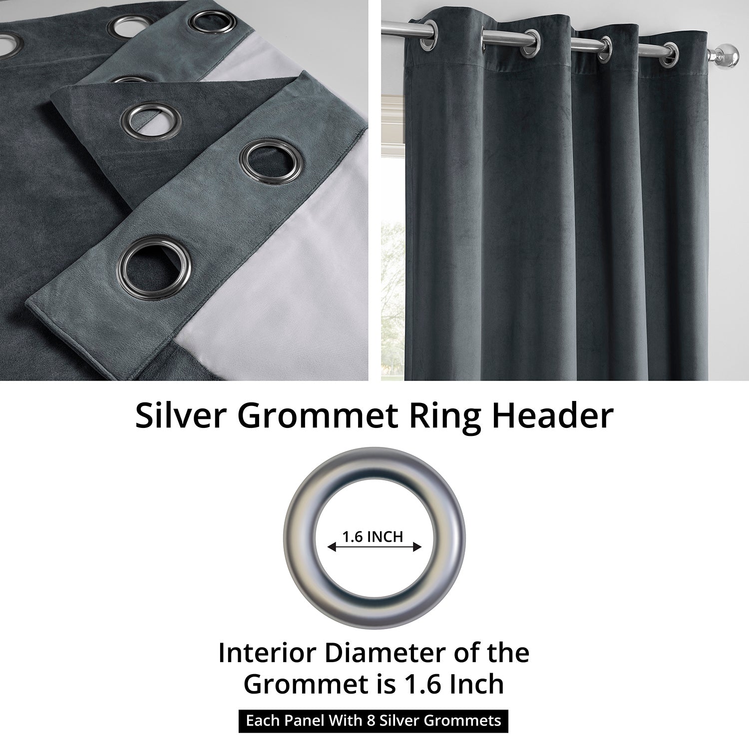 Distance Blue Grey Grommet Signature Velvet Blackout Curtain