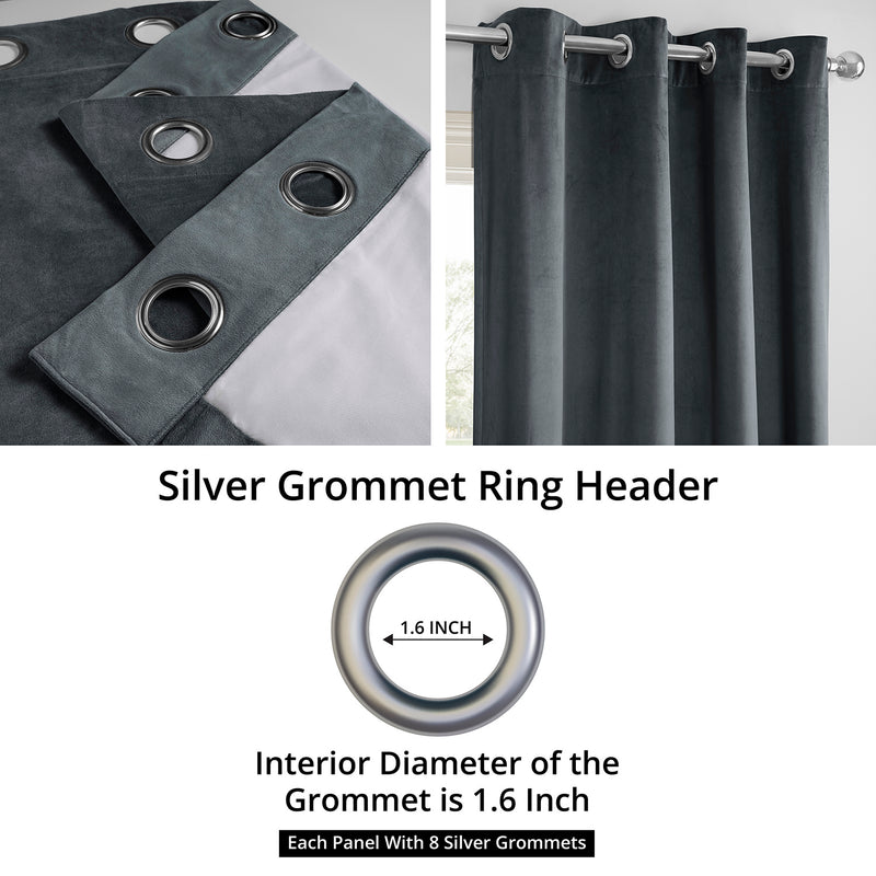 Distance Blue Grey Grommet Signature Velvet Blackout Curtain
