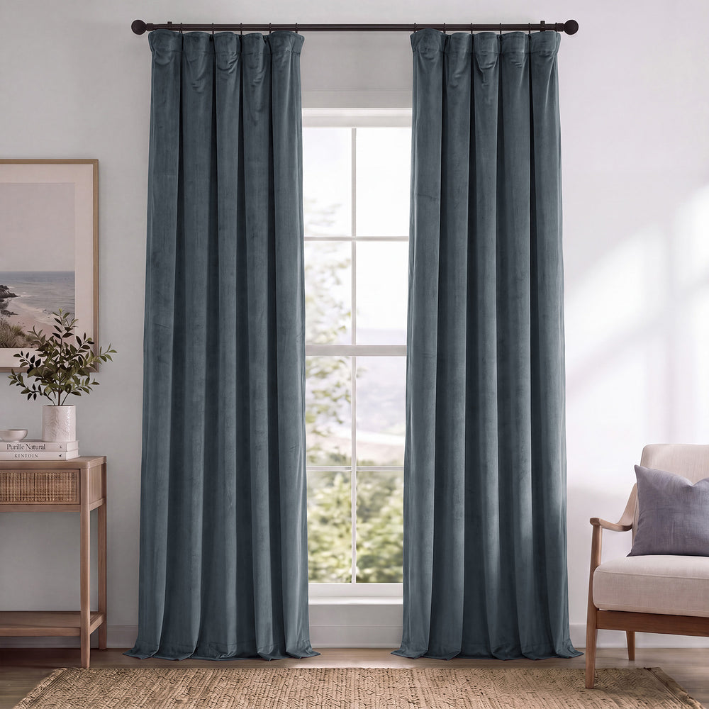 Distance Blue Grey Signature Velvet Blackout Curtain