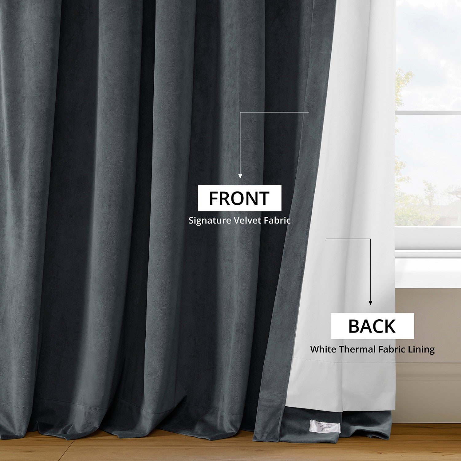 Distance Blue Grey Signature Velvet Blackout Curtain