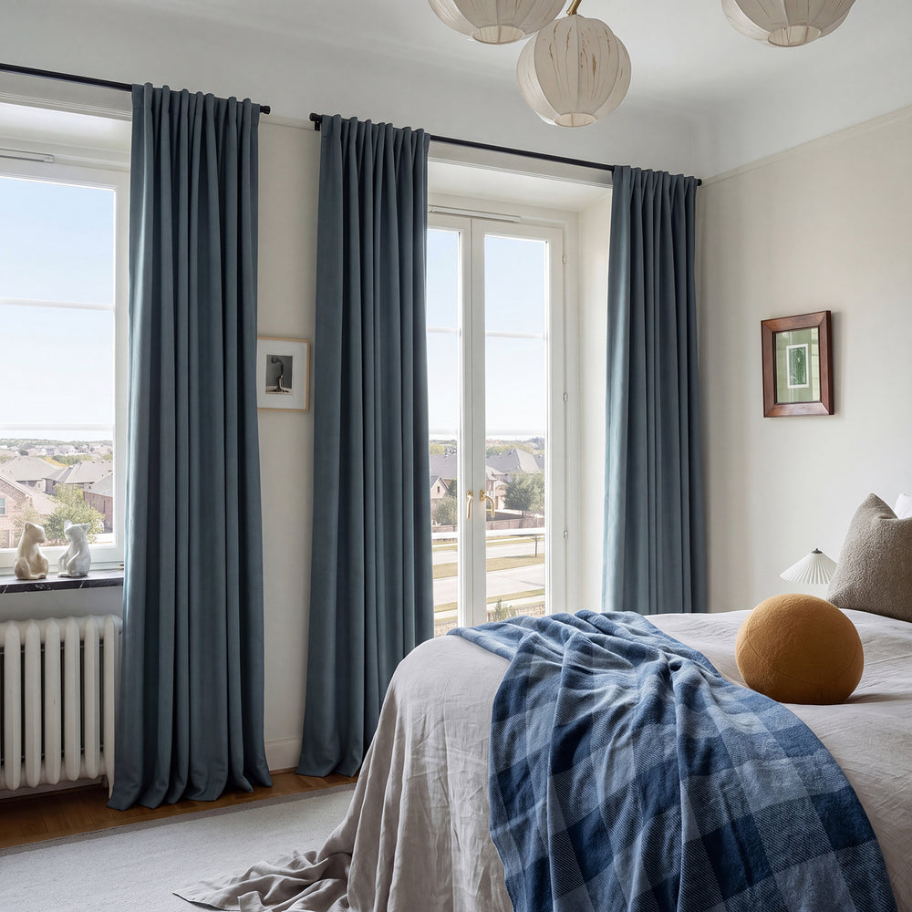 Distance Blue Grey Signature Velvet Custom Curtain