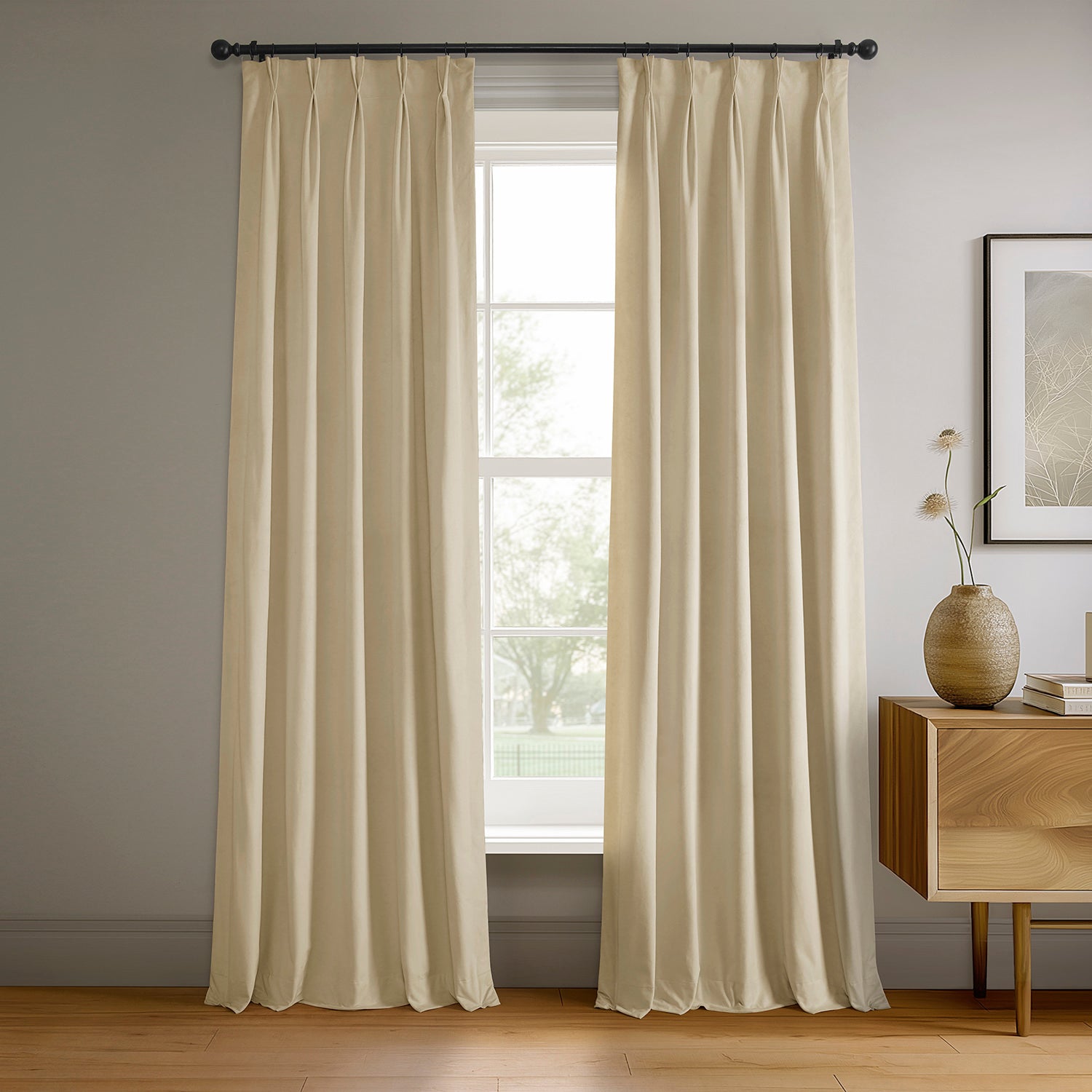 Neutral Ground French Pleat Signature Velvet Blackout Curtain