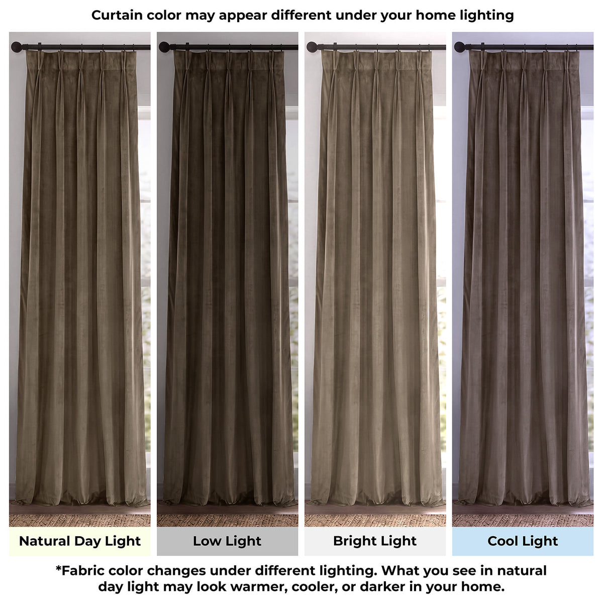Denver Taupe Pinch Pleat Signature Velvet Blackout Curtain