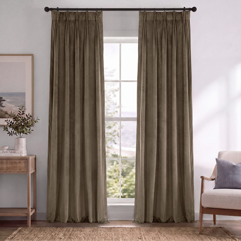 Denver Taupe Pinch Pleat Signature Velvet Blackout Curtain