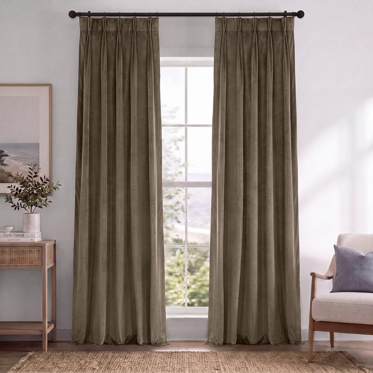 Denver Taupe Pinch Pleat Signature Velvet Blackout Curtain