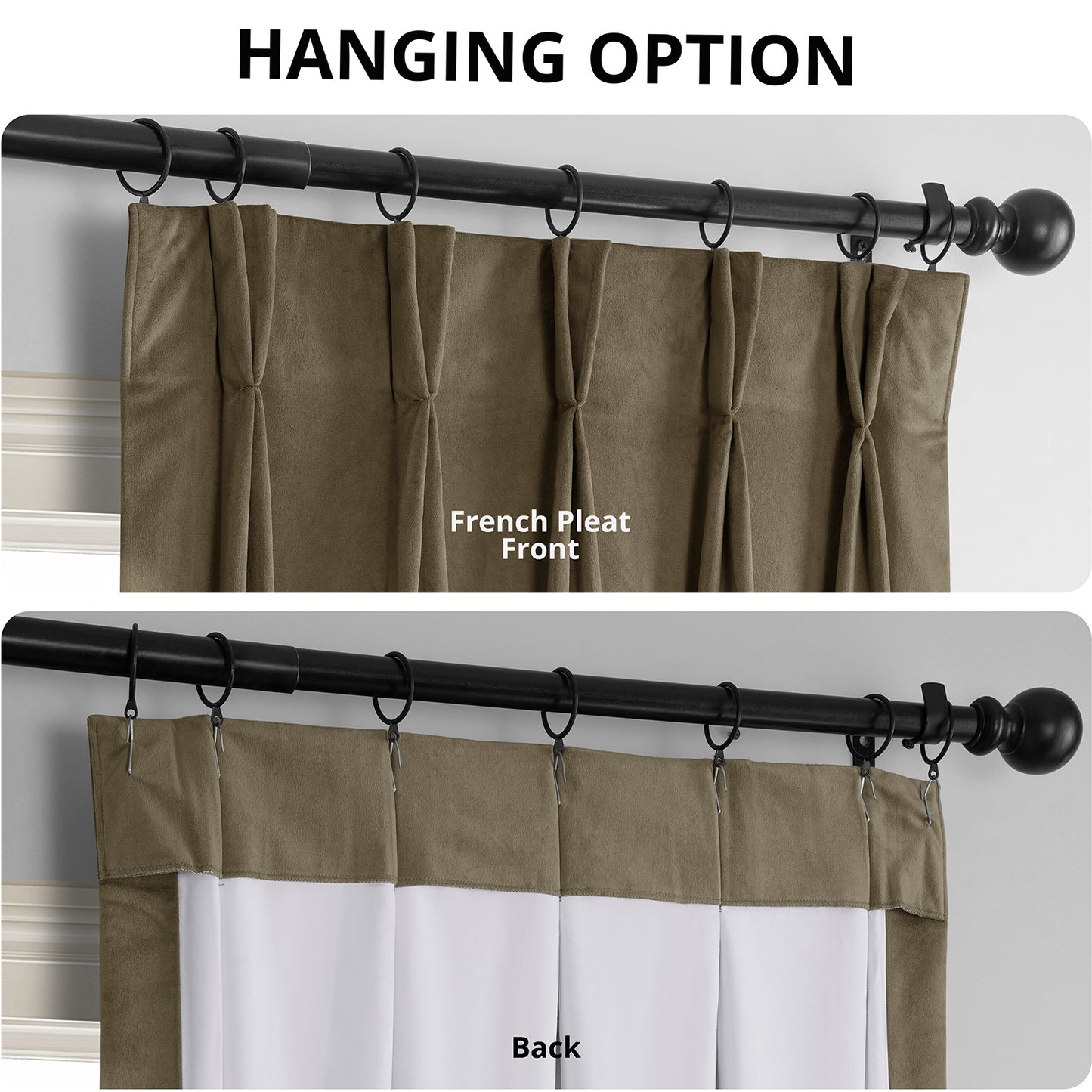 Denver Taupe French Pleat Signature Velvet Blackout Curtain