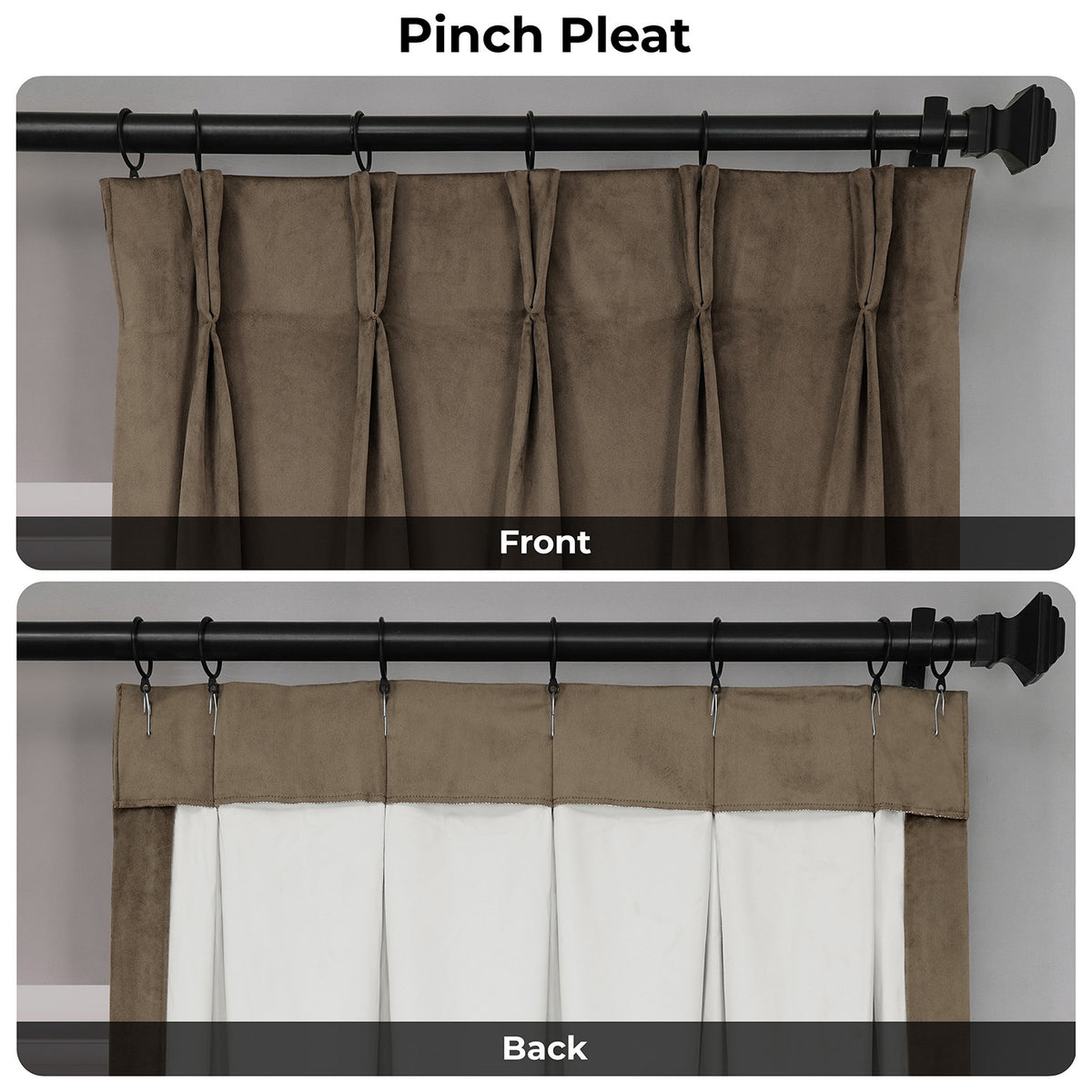Denver Taupe Pinch Pleat Signature Velvet Blackout Curtain