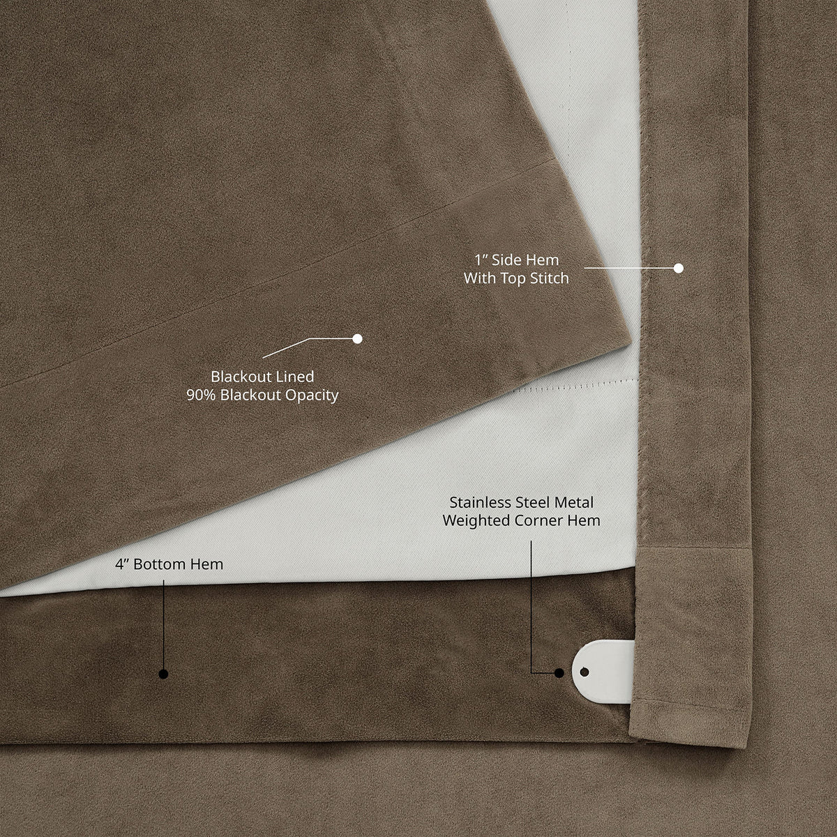 Denver Taupe Pinch Pleat Signature Velvet Blackout Curtain