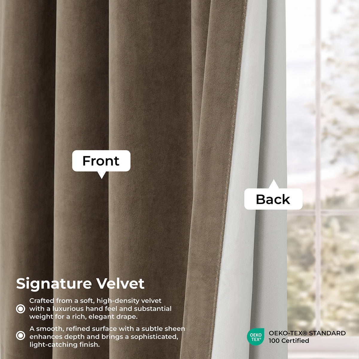 Denver Taupe Signature Velvet Blackout Curtain