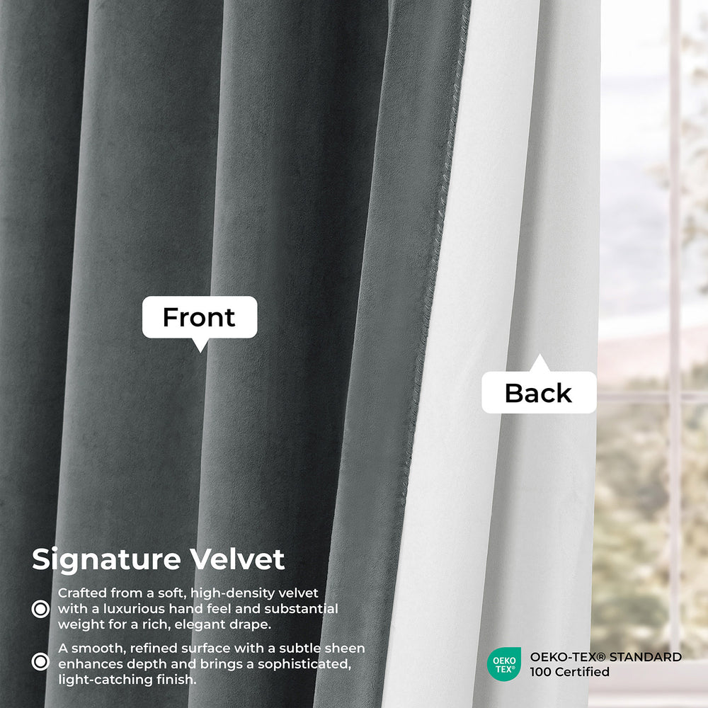 Neutral Grey Pinch Pleat Signature Velvet Blackout Curtain