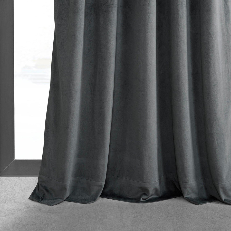 Natural Grey French Pleat Signature Velvet Blackout Curtain - HalfPriceDrapes.com