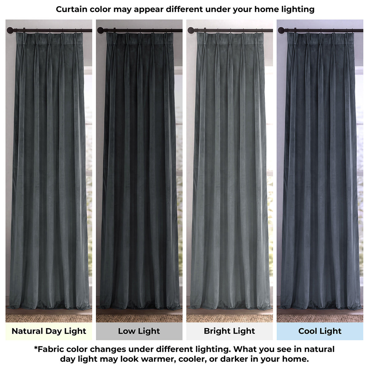 Neutral Grey Pinch Pleat Signature Velvet Blackout Curtain