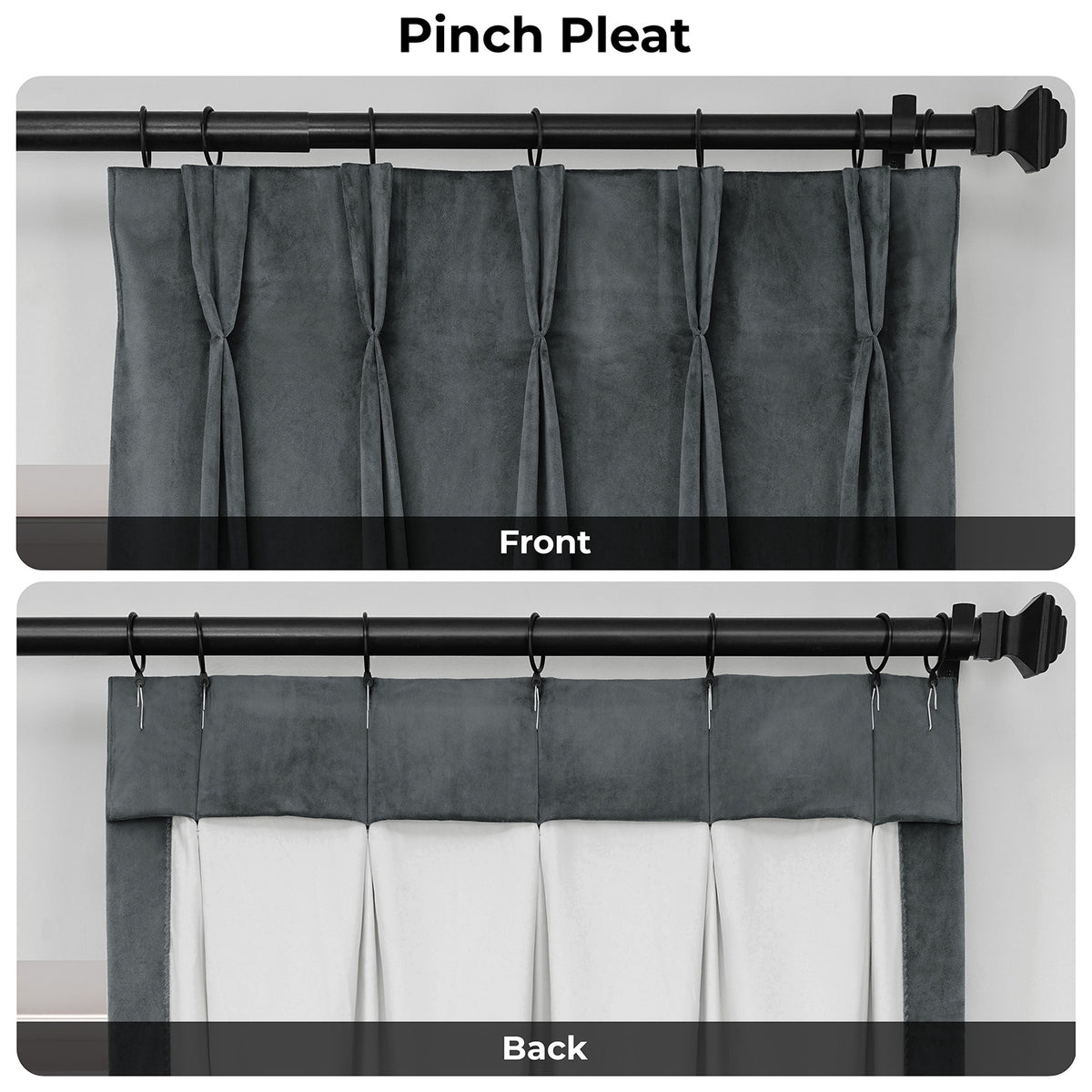Neutral Grey Pinch Pleat Signature Velvet Blackout Curtain
