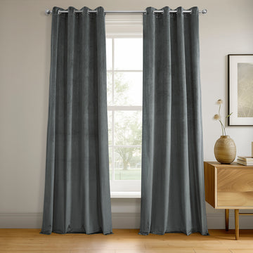 Natural Grey Grommet Signature Velvet Blackout Curtain