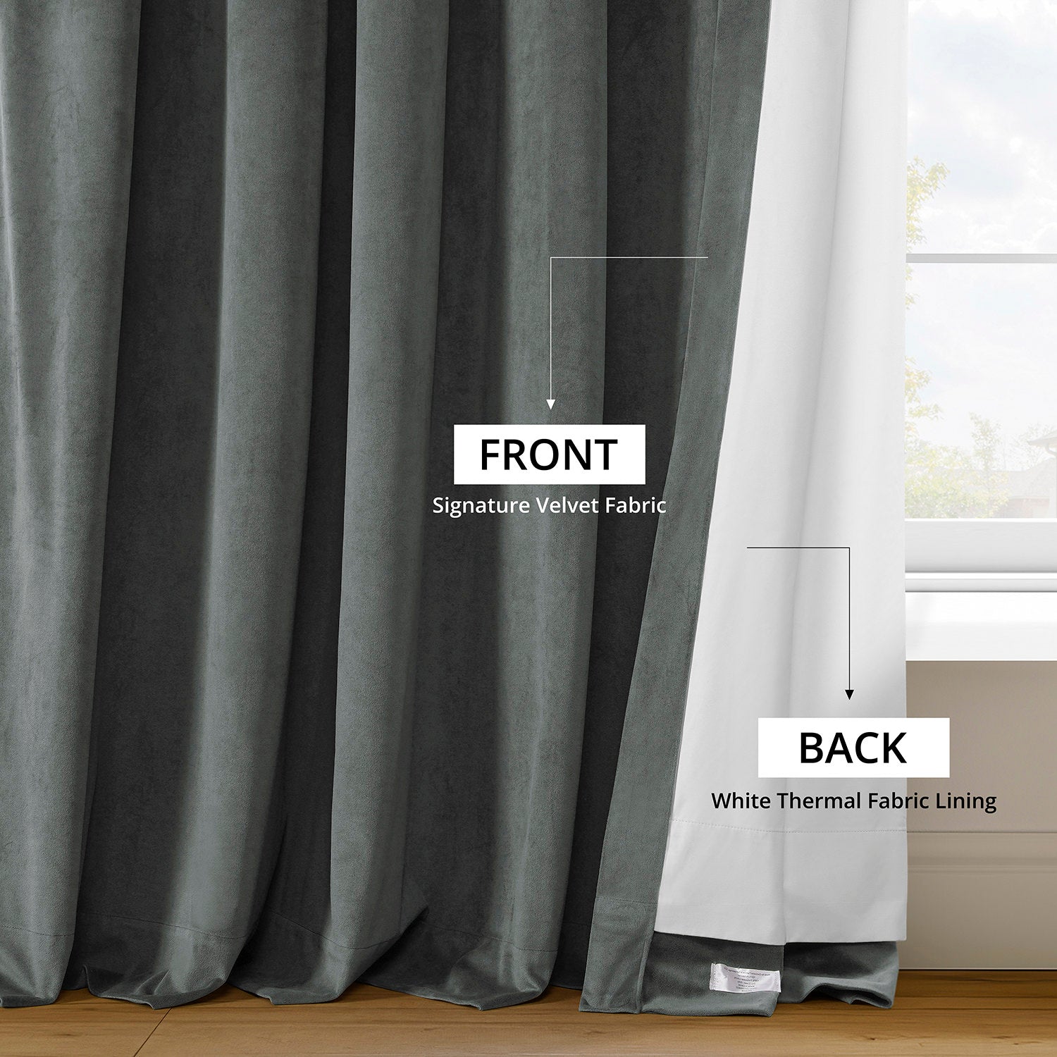 Natural Grey Signature Velvet Blackout Curtain