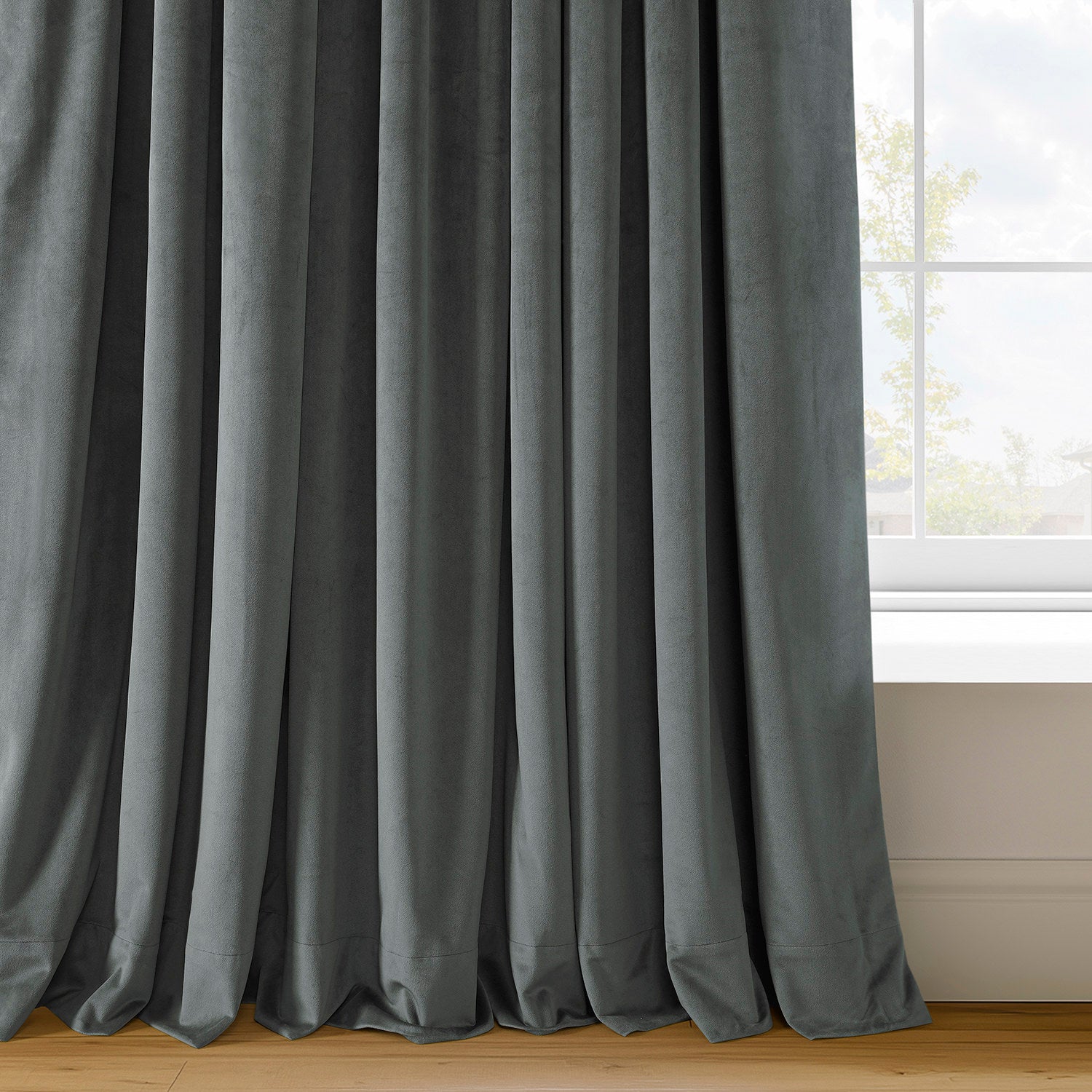 Natural Grey Signature Velvet Custom Curtain