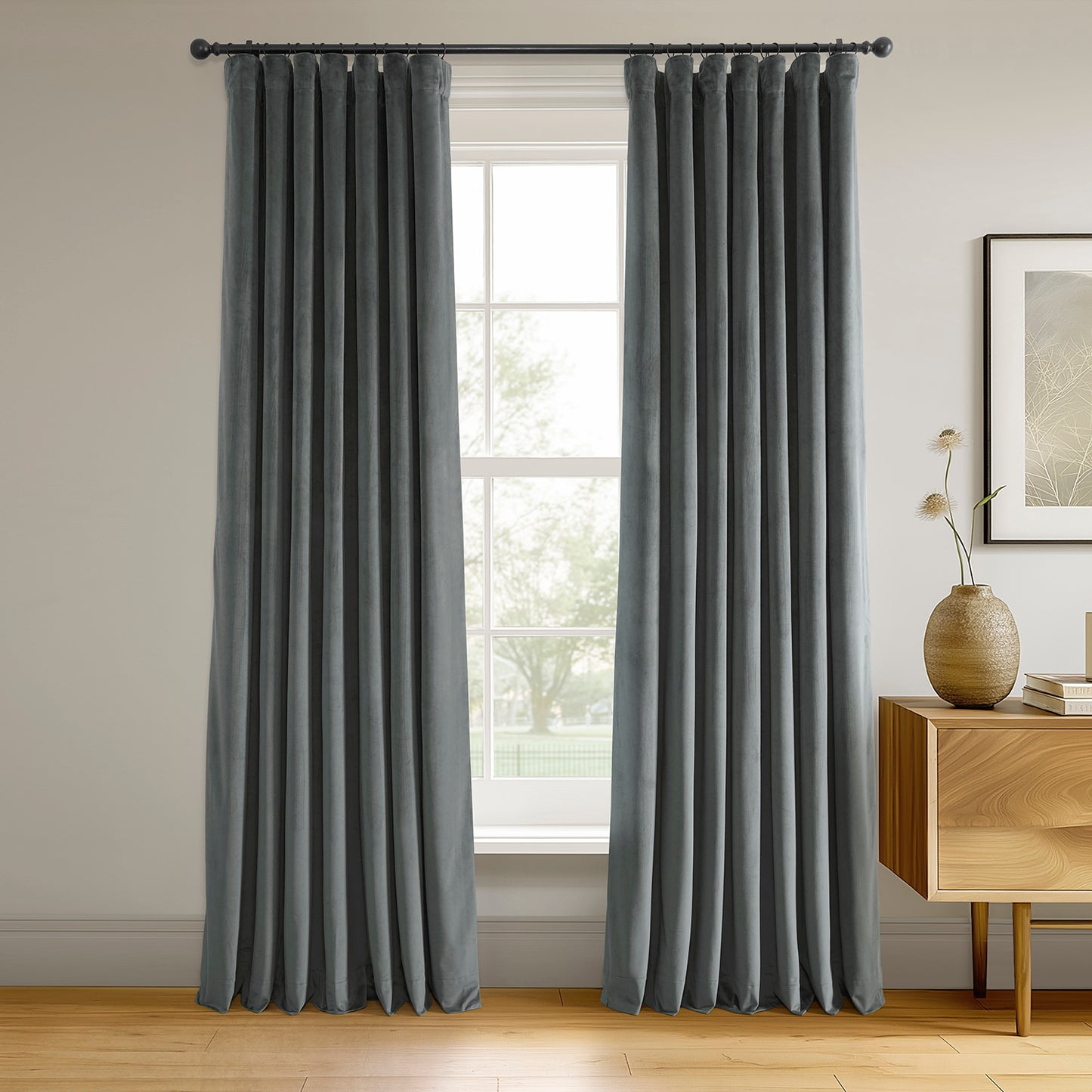Natural Grey Signature Velvet Blackout Curtain