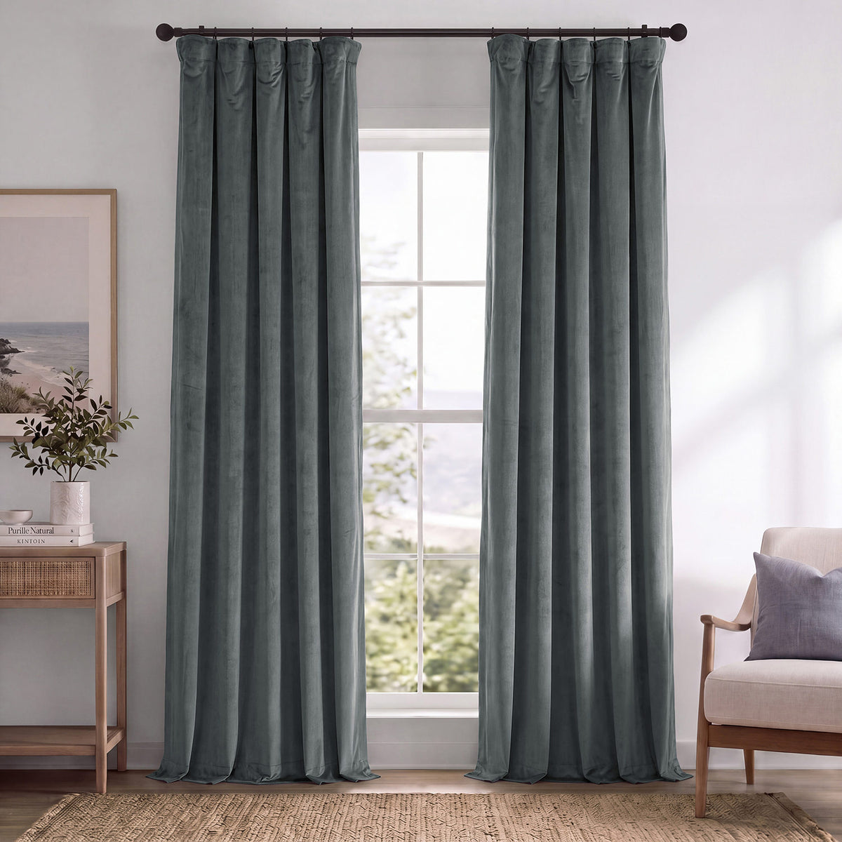 Natural Grey Signature Velvet Blackout Curtain