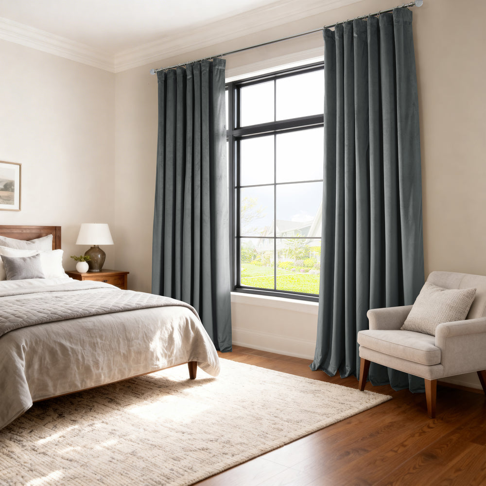 Natural Grey Signature Velvet Custom Curtain
